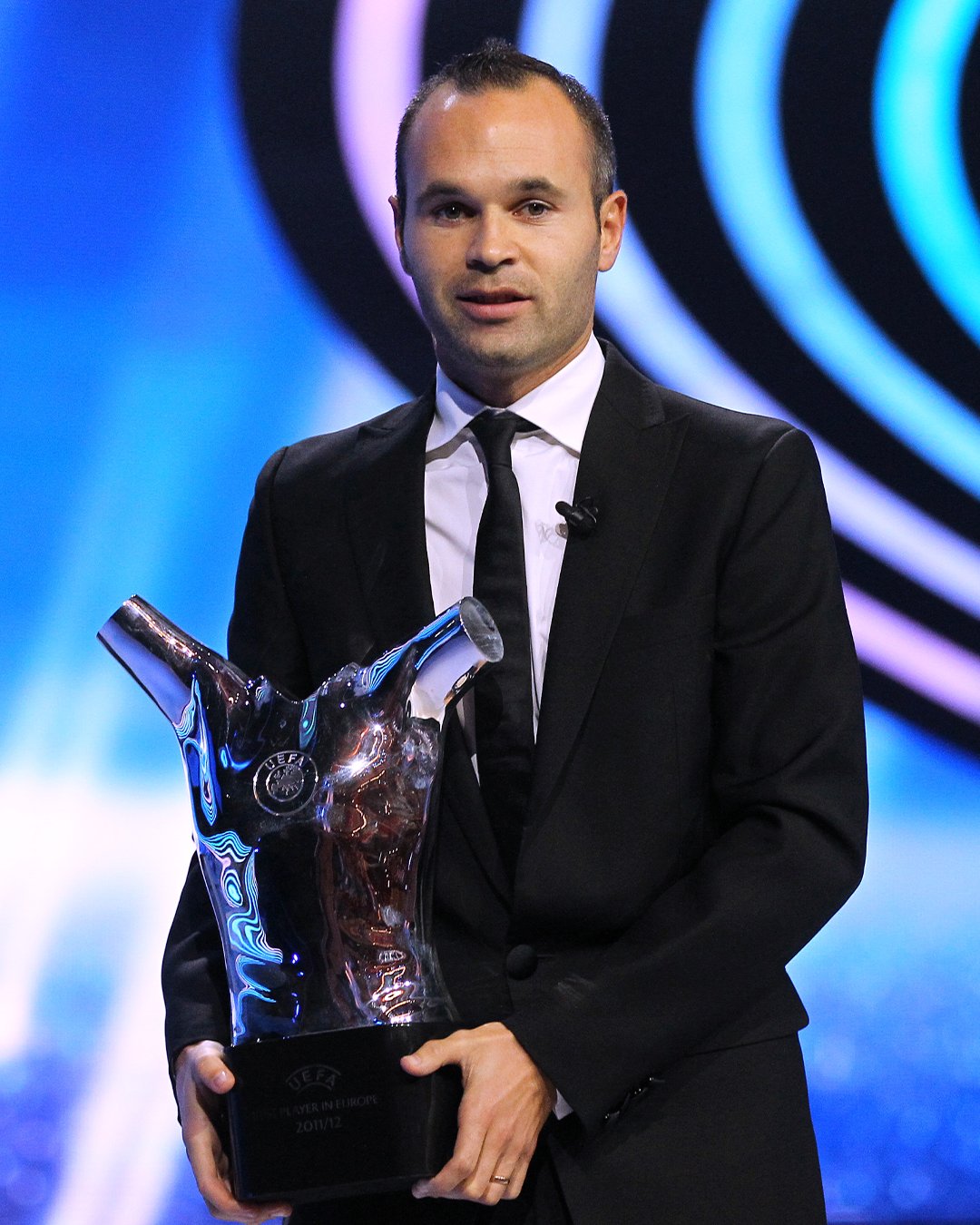 Manchester City and Norway striker, Erling Braut Haaland, takes a shot with his Uefa Men's Player Of The Year 2022/23 award handed him in Monaco, France, on Thursday 31 August, 2023