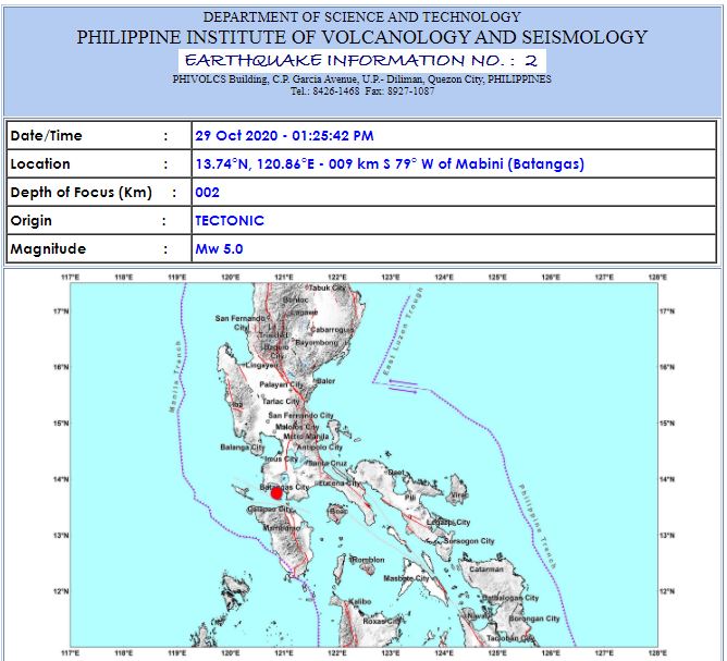 Magnitude 5.0 earthquake shakes CALABARZON