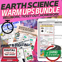 Earth Science NGSS Bellringers, Science Warm Ups, Science Homework, Science Ticket Out