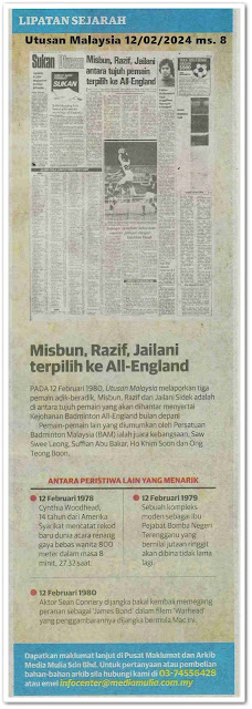 Lipatan sejarah 12 Februari | Keratan akhbar Utusan Malaysia 12 Februari 2024