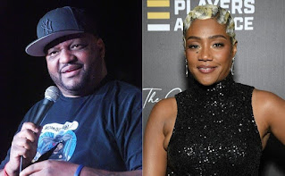 Tiffany Haddish and Aries Spears in the video "funny or die"