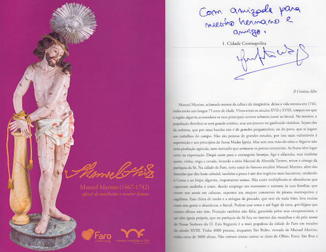 Catálogo del Escultor Manuel Martins firmado por Marco Lopes director Museu munipal de Faro a J. Antonio Fontal Álvarez