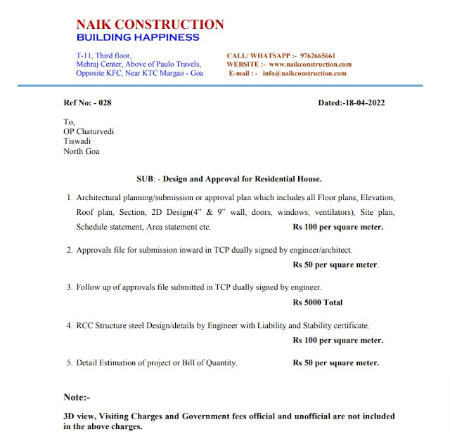 ample quotation of architectural and engineering charges/fees of Naik construction