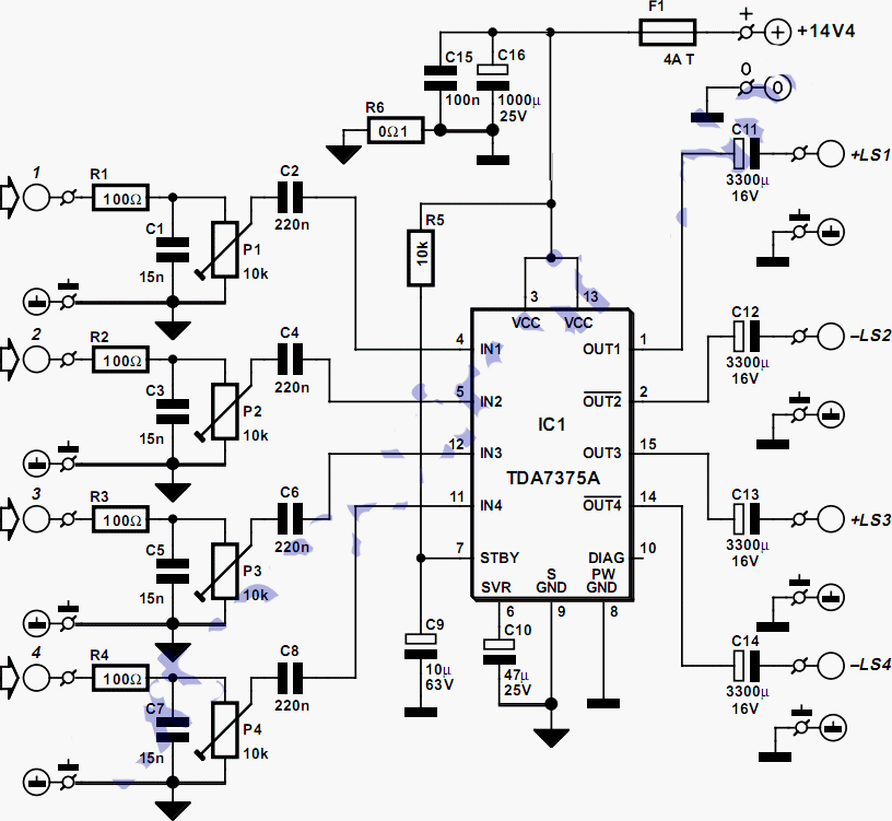Car Amplifier Circuit - 100w Quad Car Amplifier Schematic - Car Amplifier Circuit