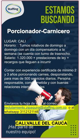 📂 Empleo inmediato en Cali Hoy ➡️ como  Porcionador - Carnicero  | 2023 - #SiHayEmpleo