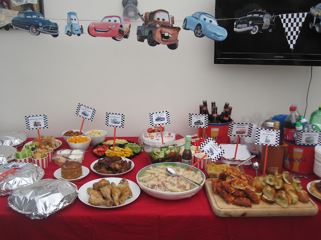 Cars themed bunting and buffet
