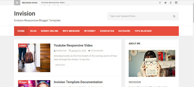 Invision Responsive blogger template -html blog templates for magazine, business and video blogs