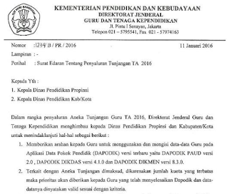 Surat Edaran Dirtjen GTK Tentang Penerima Berbagai Tunjangan Guru