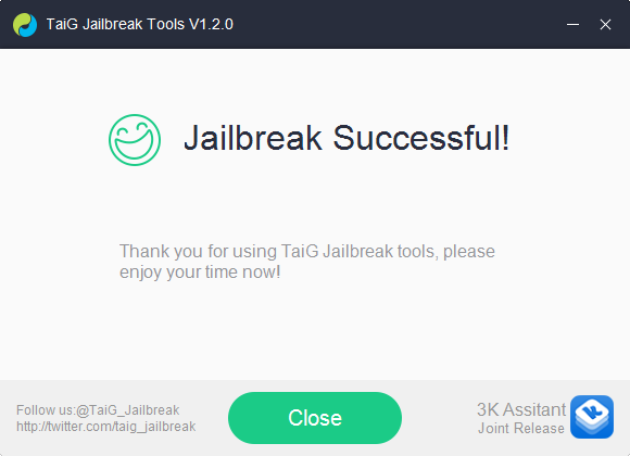 taig main screen showing the jailbreak process was complete
