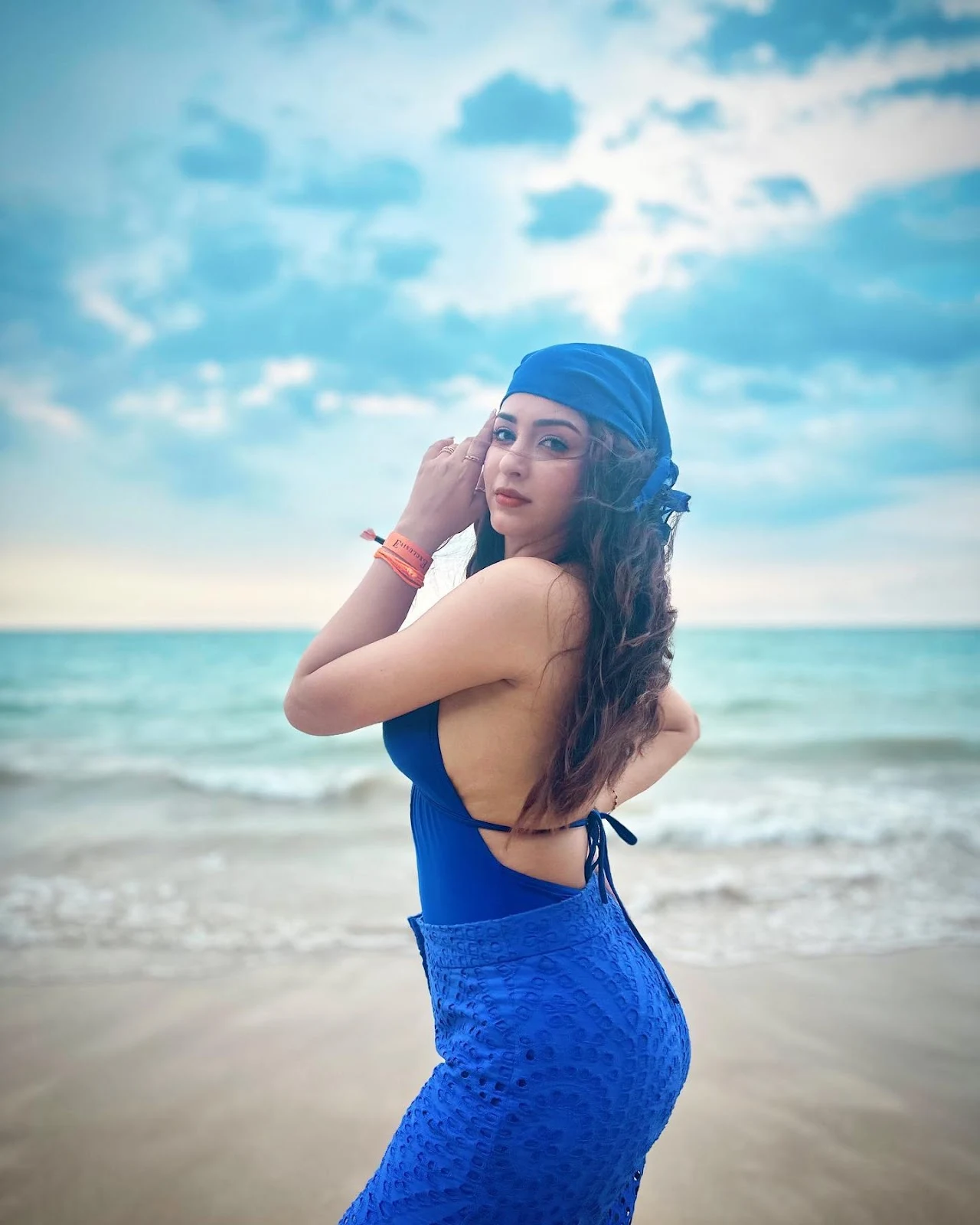 esshanya maheshwari blue swimsuit curvy body