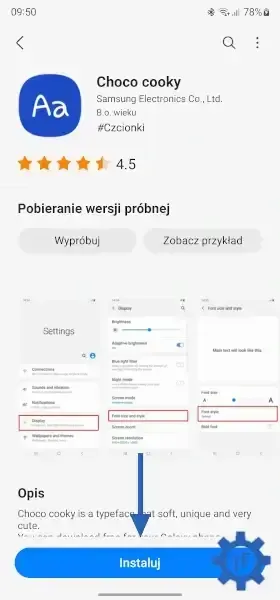 Instalowanie czcionki Choco Cooky z Galaxy Store