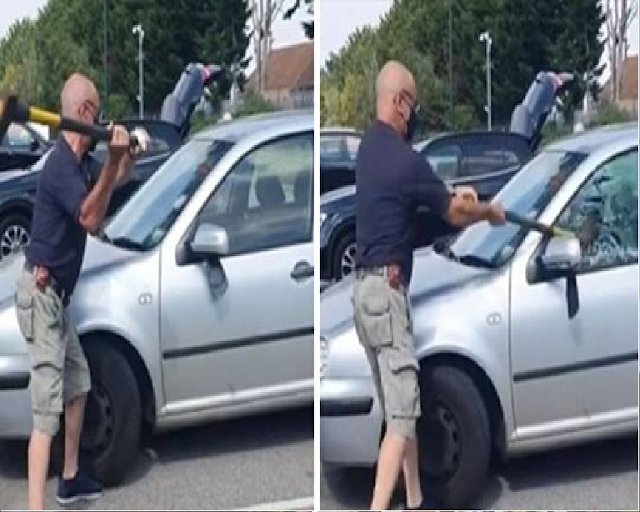Man saves dog left in car during heatwave by smashing the window with an axe