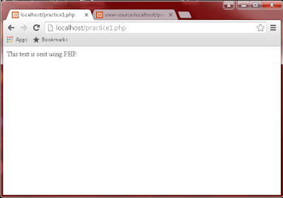 Result on web browser of sending text using PHP