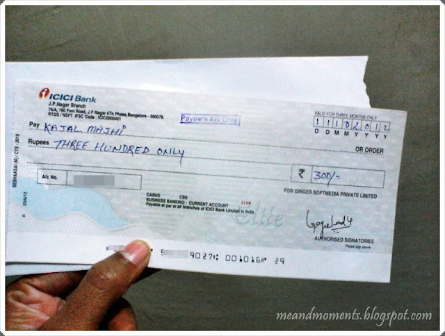 cheque, my first income of my life, mginger cheque