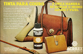propaganda tinta para couro Acrilex - 1978; os anos 70; propaganda na década de 70; Brazil in the 70s, história anos 70; Oswaldo Hernandez; propaganda antiga;