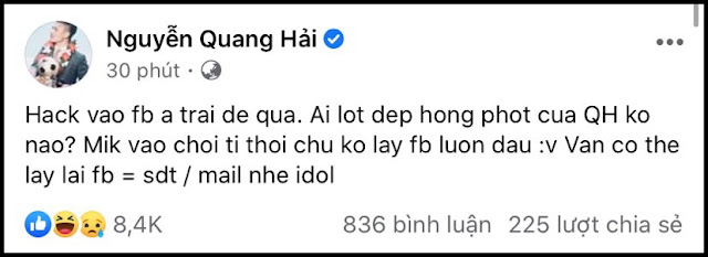 Quang Hải bị hack Facebook