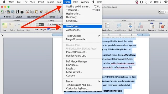 Cara Menghitung Jumlah Karakter di Word