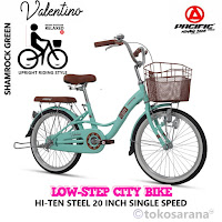 Sepeda Kota Pacific Valentino 20 Inch x 1.75 Inch CTB Hi-Ten Steel Mini Comfort Low-Step Junior City Bike 8 Tahun-Remaja