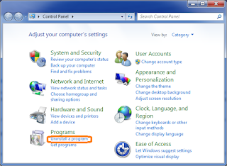Control Panel>Uninstall a program