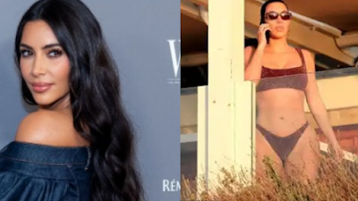 Kim Kardashian Hits The Beach In A Glittery $180 Two Piece Bikini