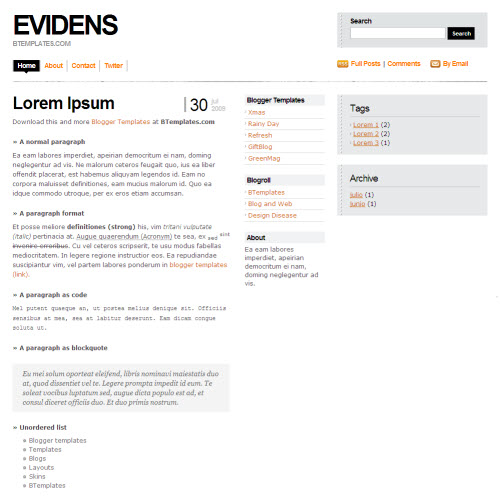 Evidens White,blogger,Templates for blogger