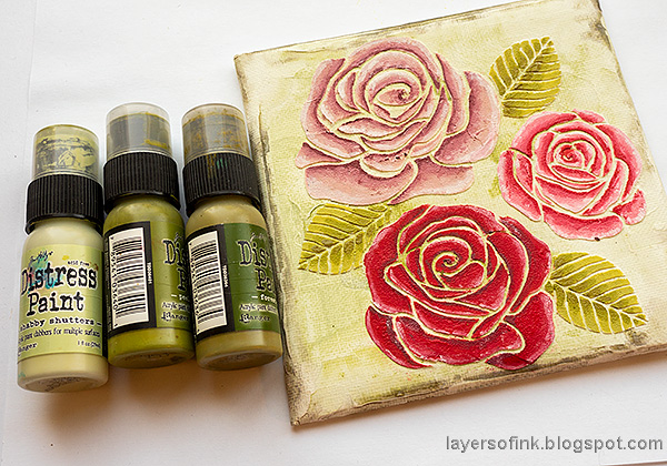 Layers of ink - Mixed Media Rose Canvas Tutorial by Anna-Karin Evaldsson. Paint the leaves.