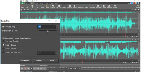 screenshot demonstrating how to mix audio tracks in WavePad