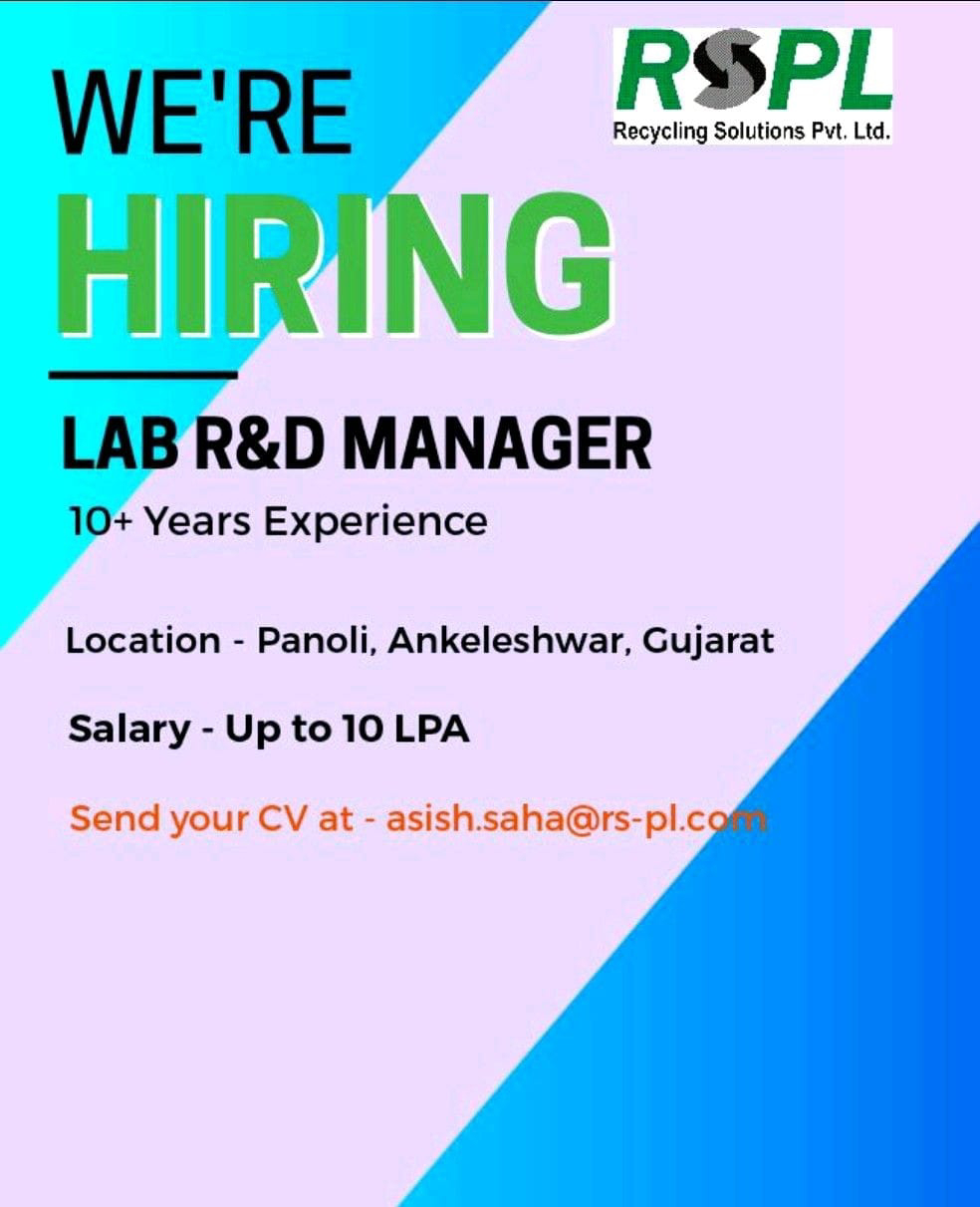 Job Availables,RSPL Job Vacancy For Lab  R&D Manager