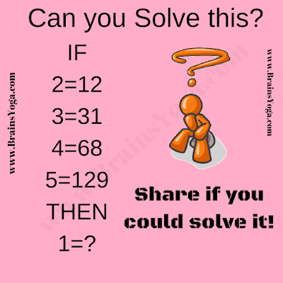 If 2=12, 3=31, 4=68, 5=129 Then 1=?. Can you solve this Tricky Logical Reasoning Puzzle?