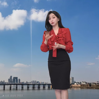 20250513 강아랑 기상캐스터 레드 블라우스 블랙 미니스커트 치마