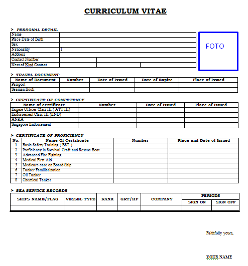 Contoh CV Lamaran Kerja Pelaut Yang Bagus  Sigotom