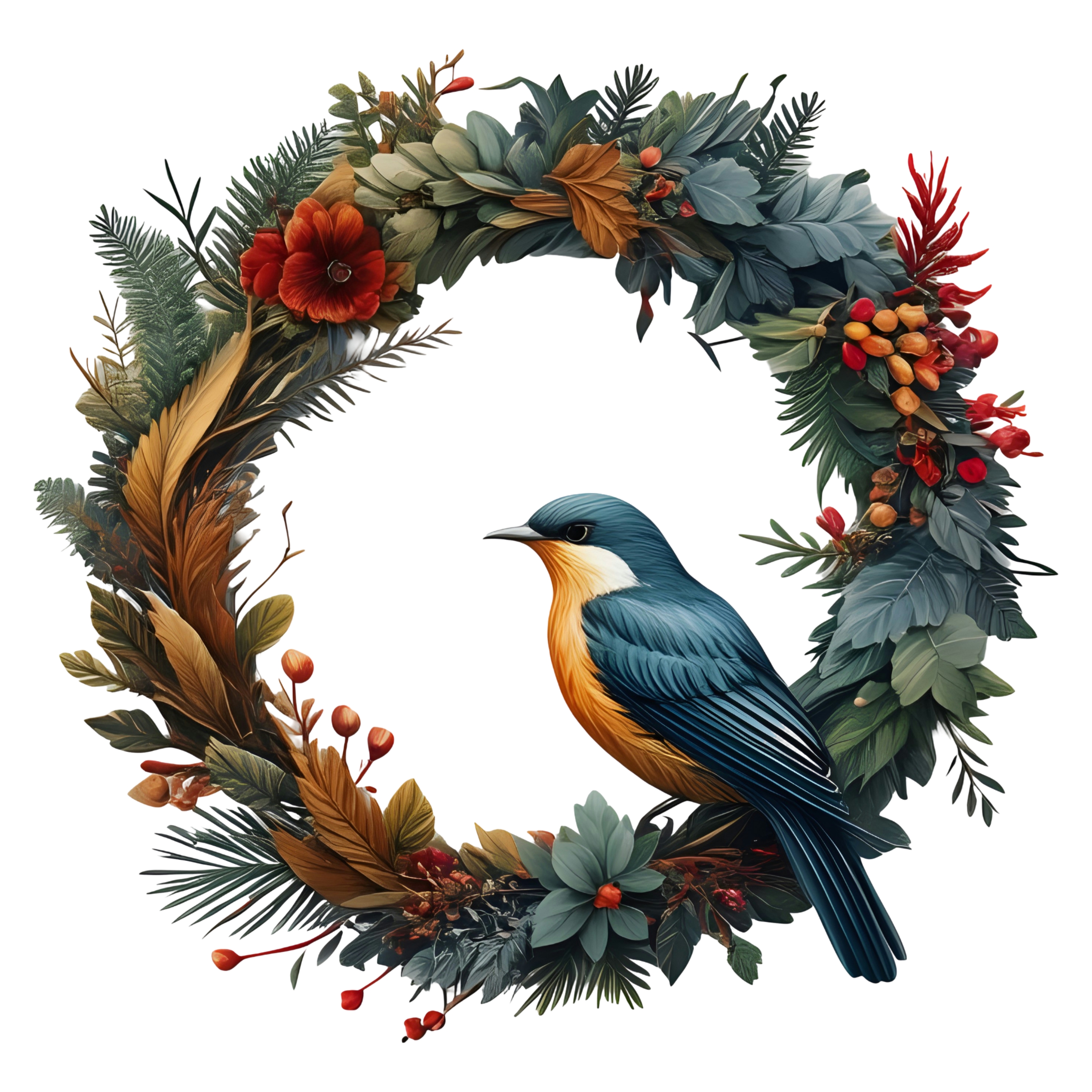 Bird and flowers wreath illustration design