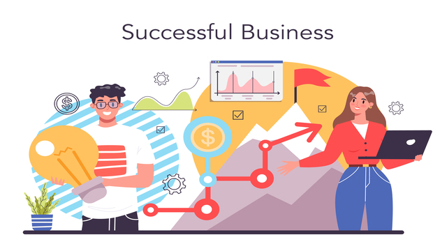illustration with man and woman about business success