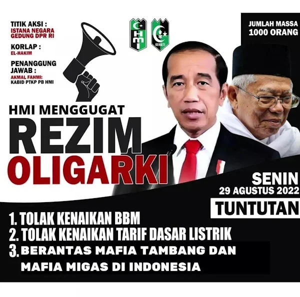 Massa dari Pengurus Besar Himpunan Mahasiswa Islam  Protes Rencana Harga BBM Naik, Massa HMI Bergerak Demo ke Istana Negara dan Gedung DPR Hari Ini
