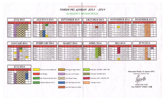 KALENDER PENDIDIKAN SD TAHUN PELAJARAN 2013-2014