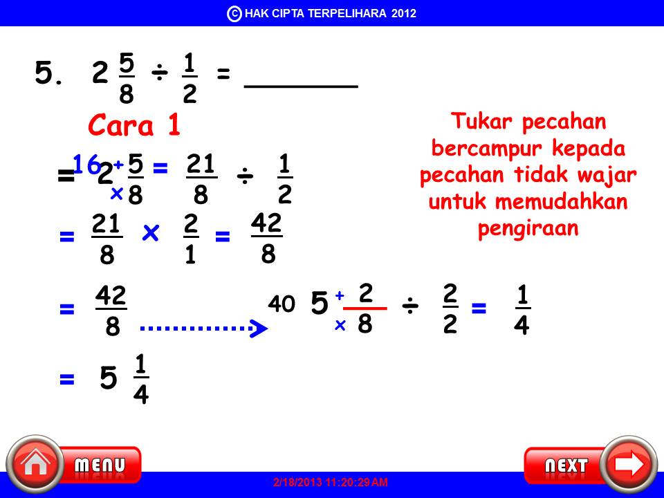 AZIMAT MATEMATIK: Pecahan Bercampur Bahagi Pecahan Wajar