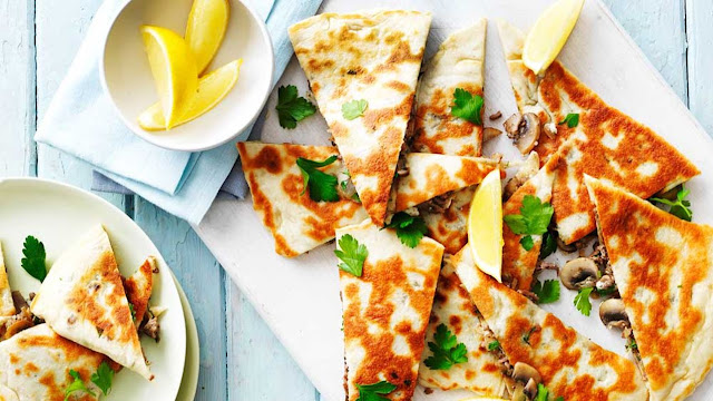 Mushroom, lamb and feta gozleme