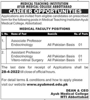 Latest Ayub Medical College Education Posts Abbottabad 2022