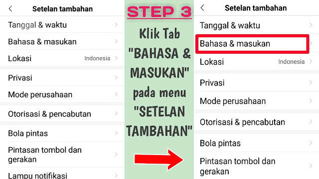 Step 3 - Klik Tab BAHASA DAN MASUKAN pada menu SETELAN TAMBAHAN