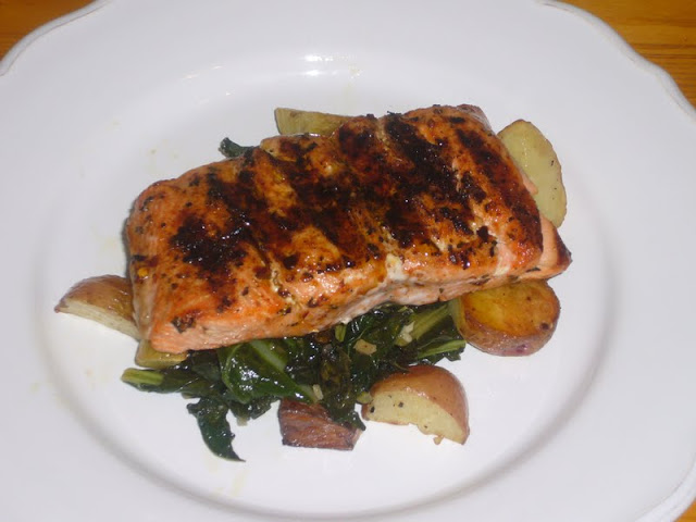 Grilled Salmon with Potato-Kale Hash