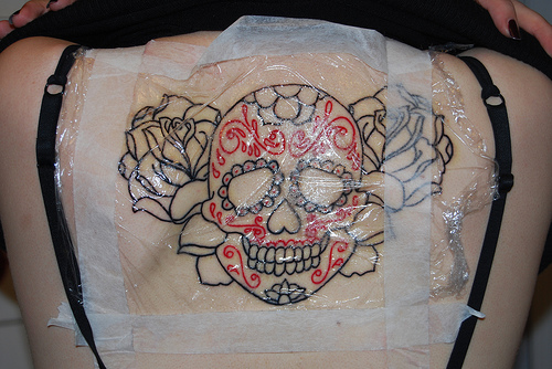 Mexican sugar skull tattoo linework