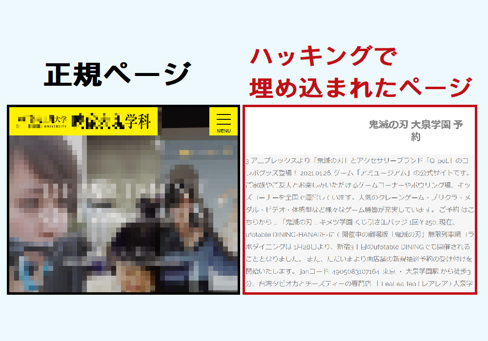 ハッキングされた大学のサイト