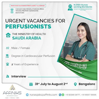 Urgently Required Male & Female Perfusionists for Ministry of Health Saudi Arabia
