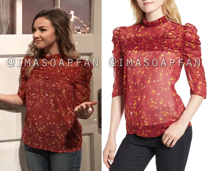 Kristina Corinthos Davis, Lexi Ainsworth, Ruched Red Print Top with Puffed Sleeves, General Hospital, GH