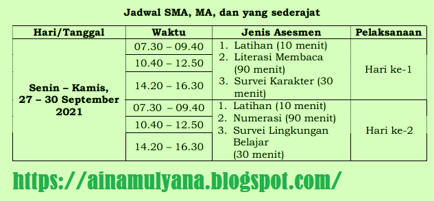 Jadwal AN SMA MA SMK Tahun 2021 Tahun Pelajaran 2021/2022