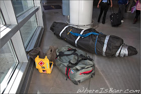 Collecting my gear in the Bogota Airport, Wave Sport, Blunt Family Paddles, Big Agnes, Chris Baer, Colombia