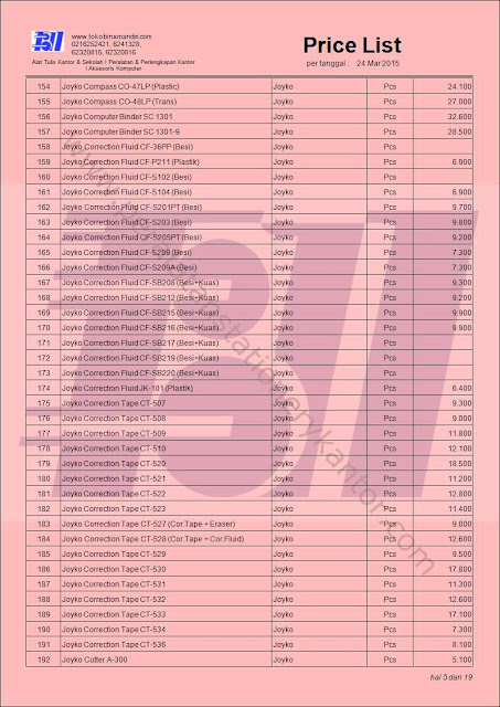 Daftar Harga Stationery ATK (alat tulis kantor) Sekolah Joyko