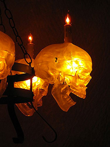 Skull Metal Chandelier With Five Clear Skulls Is Creepy Gaping-Jawed Skulls, Perfect For Halloween Event 