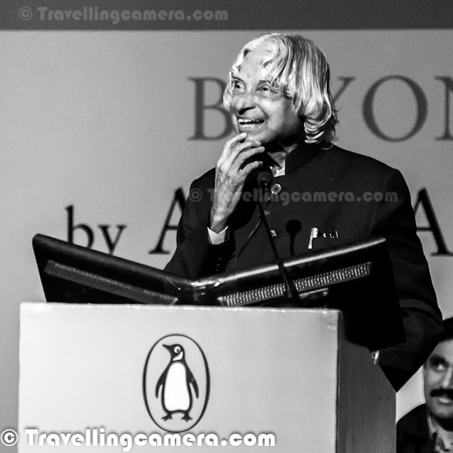 Few weeks back we met Dr A P J Abdul Kalam at India Habitat Center, where he had come for delivering annual talk for Penguin India. All of these photographs are clicked during the same event. Let's check out this Photo Journey to know about Dr Kalam and his journey into different ventures so far.  At IHC, he delivered the annual lecture on BEYOND 2020 which is his vision for India as Economically developed country. Kalam was elected the President of India in 2002, defeating Lakshmi Sahgal and was supported by both the Indian National Congress and the Bharatiya Janata Party, the major political parties of India. He is currently a visiting professor at Indian Institute of Management Ahmedabad and Indian Institute of Management Indore, Chancellor of the Indian Institute of Space Science and Technology Thiruvananthapuram, a professor of Aerospace Engineering at Anna University (Chennai), JSS University (Mysore) and an adjunct/visiting faculty at many other academic and research institutions across India.  There are many special things that people hardly know about. Dr A. P. J. Abdul Kalam's 79th birthday was recognized as World Students' Day by United Nations. He has also received honorary doctorates from 40 universities.The Government of India has honored him with the Padma Bhushan in 1981 and the Padma Vibhushan in 1990 for his work with ISRO and DRDO and his role as a scientific advisor to the Government. In 1997, Dr Kalam received India's highest civilian honour, the Bharat Ratna, for his immense and valuable contribution to the scientific research and modernization of defense technology in India.  Dr Kalam has authored various books including -     Developments in Fluid Mechanics and Space Technology    India 2020: A Vision for the New Millennium    Wings of Fire    Ignited Minds: Unleashing the Power Within India    The Luminous Sparks     Mission India    Inspiring Thoughts    Indomitable Spiri    Envisioning an Empowered Nation    You Are Born To Blossom    Turning Points: A journey through challenges After graduating from Madras Institute of Technology (MIT – Chennai) in 1960, Kalam joined Aeronautical Development Establishment of Defense Research and Development Organization (DRDO) as a chief scientist. Kalam started his career by designing a small helicopter for the Indian Army, but remained unconvinced with the choice of his job at DRDO. Kalam was also part of the INCOSPAR committee working under Vikram Sarabhai, the renowned space scientist. In 1969, Kalam was transferred to the Indian Space Research Organization (ISRO) where he was the project director of India's first indigenous Satellite Launch Vehicle (SLV-III) which successfully deployed the Rohini satellite in near earth orbit in July 1980. Joining ISRO was one of Kalam's biggest achievements in life and he is said to have found himself when he started to work on the SLV project. Kalam first started work on an expandable rocket project independently at DRDO in 1965. In 1969, Kalam received the government's approval and expanded the program to clude more engineersDr Abdul Kalam served as the 11th President of India, succeeding K. R. Narayanan. He won the 2002 presidential election with an electoral vote of 922,884, surpassing 107,366 votes won by Lakshmi Sahgal. He served from 25 July 2002 to 25 July 2007. On 10 June 2002, the National Democratic Alliance (NDA) which was in power at the time, expressed to the leader of opposition, Indian National Congress president Sonia Gandhi that they would propose Kalam for the post of President. The Samajwadi Party and the Nationalist Congress Party backed his candidacy. After the Samajwadi Party announced its support for him, President K. R. Narayanan chose not to seek a second term in office and hence left the field clear for Kalam to become the 11th President of India.In his Book India 2020, Dr Kalam strongly advocates an action plan to develop India into a knowledge superpower and a developed nation by the year 2020. He regards his work on India's nuclear weapons program as a way to assert India's place as a future superpower. It was reported that, there was a considerable demand in South Korea for translated versions of books authored by him. Dr Kalam continues to take an active interest in other developments in the field of science and technology. He has proposed a research program for developing bio-implants. He is a supporter of Open Source over proprietary solutions and believes that the use of free software on a large scale will bring the benefits of information technology to more people.