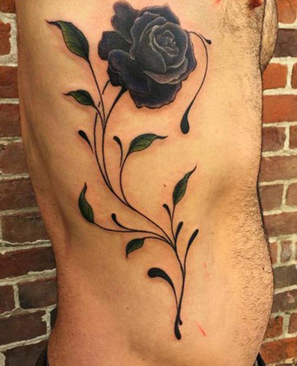 Best black and gray rose tattoo design or ideas for the guy's body on the side